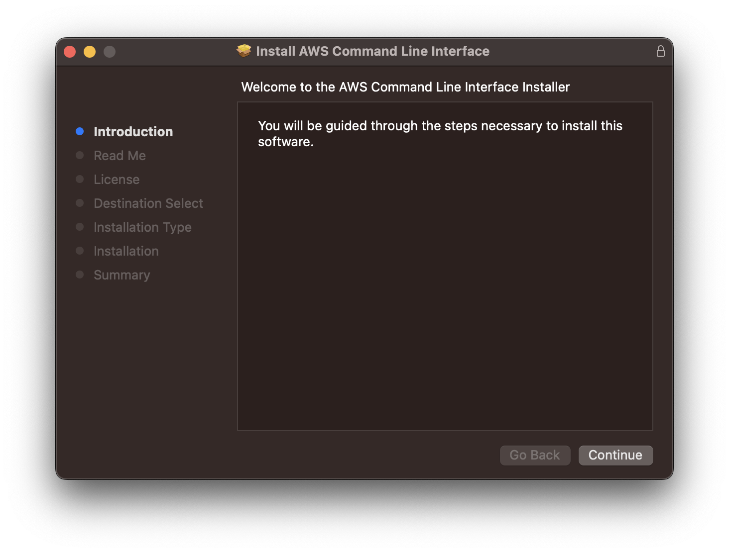 1 - Install AWS Command Line Interface Welcome to the AWS Command Line Interface Installer Screen